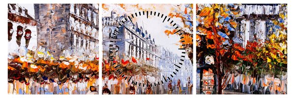 Tablou - Viața în oraș (cu ceas) (90x30 cm)