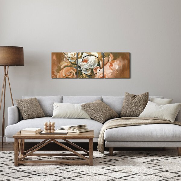 Tablou -Buchet de flori pictat (cu ceas) (90x30 cm)