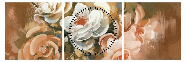 Tablou -Buchet de flori pictat (cu ceas) (90x30 cm)