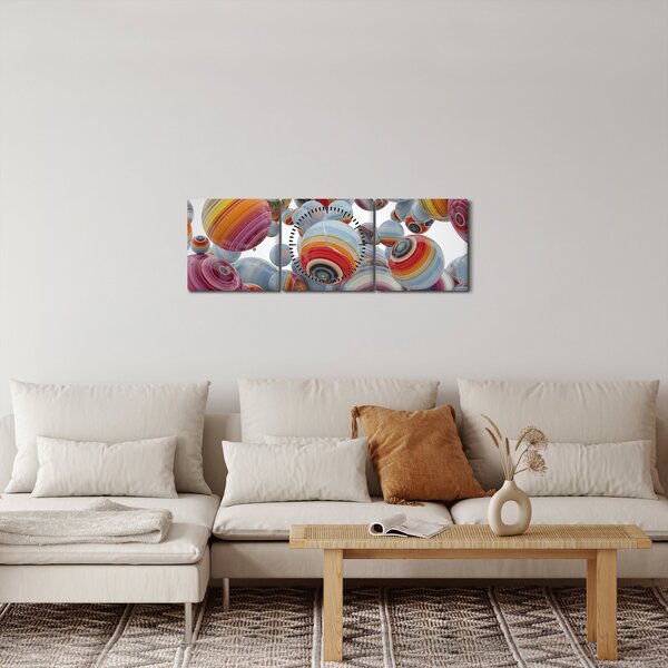 Tablou cu bile pictate (cu ceas) (90x30 cm)