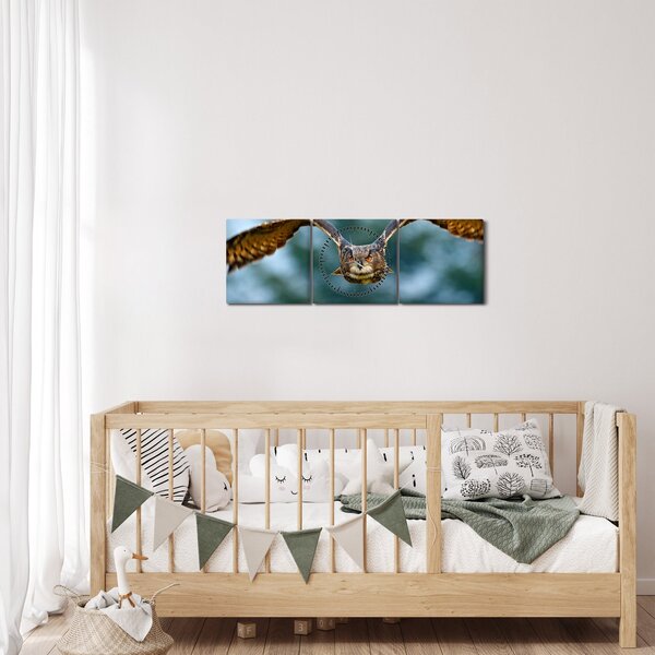 Tablou -Bufnita în zbor (cu ceas) (90x30 cm)