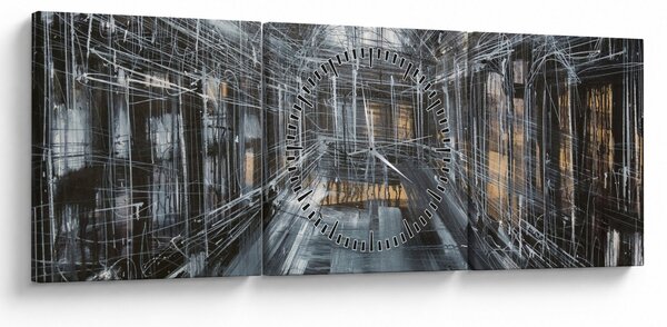 Tablou cu u interiorul clădirii vechi (cu ceas) (90x30 cm)