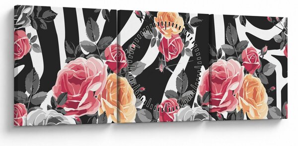 Tablou cu trandafiri înfloriți (cu ceas) (90x30 cm)