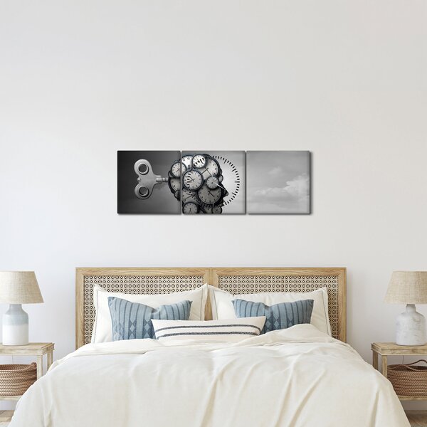 Tablou artistic cu cu cap și ceas (cu ceas) (90x30 cm)