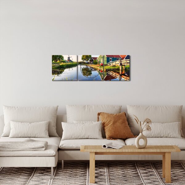 Tablou cu mori din Olanda (cu ceas) (90x30 cm)