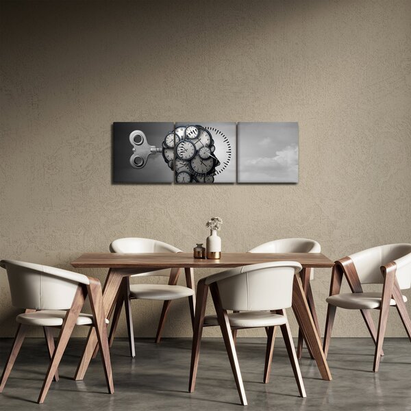 Tablou artistic cu cu cap și ceas (cu ceas) (90x30 cm)