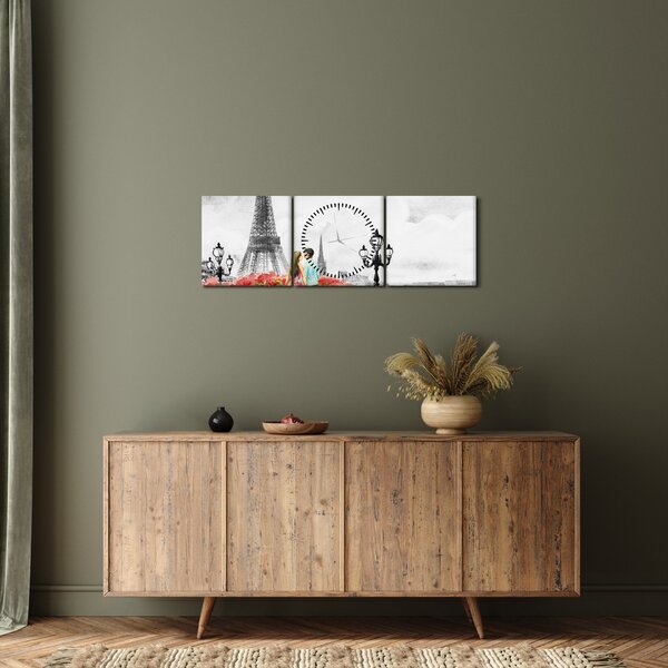 Tablou îndrăgostiții în Paris (cu ceas) (90x30 cm)