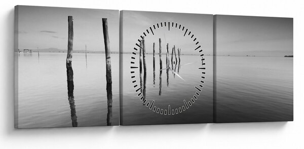 Tablou cu nivelul de lac alb negru (cu ceas) (90x30 cm)