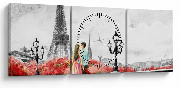 Tablou îndrăgostiții în Paris (cu ceas) (90x30 cm)