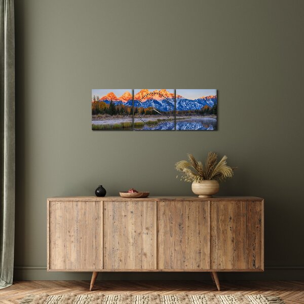 Tablou cu vârfuri de munți înzăpezăți (cu ceas) (90x30 cm)