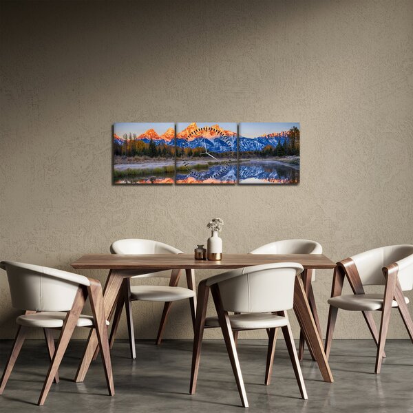 Tablou cu vârfuri de munți înzăpezăți (cu ceas) (90x30 cm)