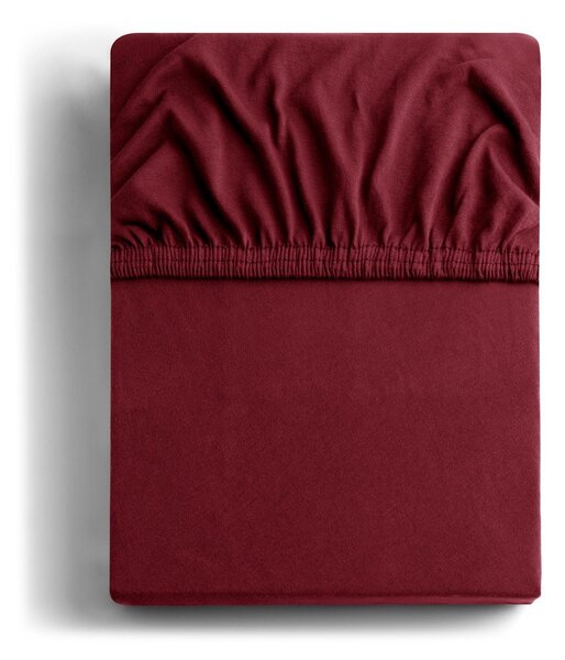 Cearceaf burgundy din jerseu cu elastic 160x200 cm Amber – Restilo