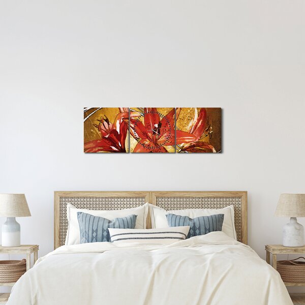 Tablou cu flori de crini (cu ceas) (90x30 cm)