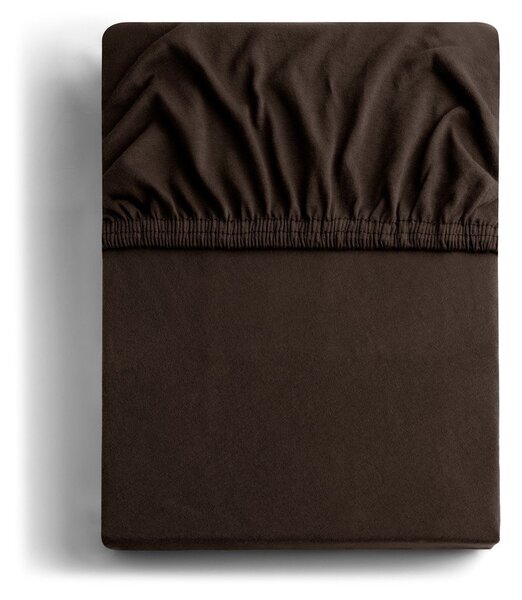 Cearceaf maro închis din jerseu cu elastic 140x200 cm Amber – Restilo