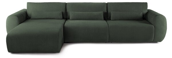 Colțar Extensibil VERSA, cu 2 lăzi depozitare, șezlong interschimbabil, 357x190x87 cm, Stanga / Verde-Inchis-Loft