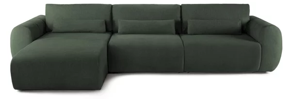 Colțar Extensibil VERSA, cu 2 lăzi depozitare, șezlong interschimbabil, 357x190x87 cm, Stanga / Verde-Inchis-Loft