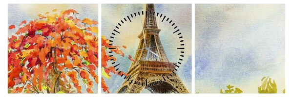 Tablou pictat cu turnul Eiffel (cu ceas) (90x30 cm)