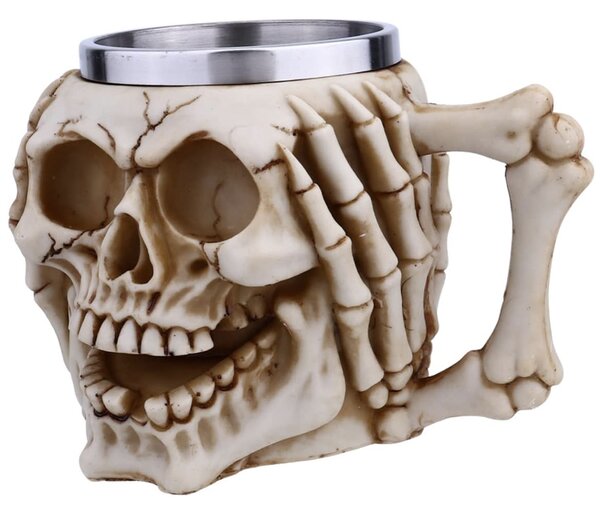Halba de bere metalica Pufo Skull Don’t Hear in forma de craniu, 380 ml