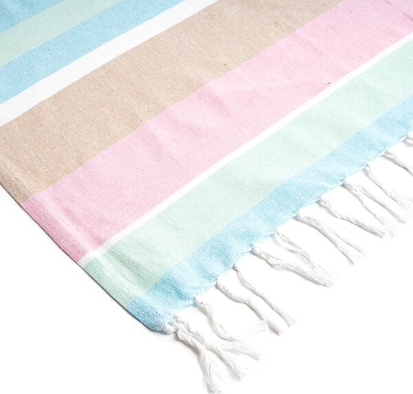 Prosop Fouta Stripes pink cu franjuri, 90 x 170 cm