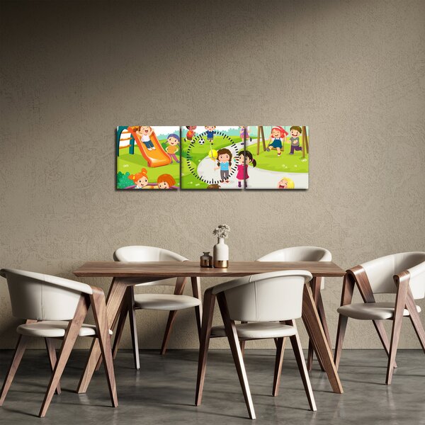 Tablou cu bucuriile copiilor în nisip (cu ceas) (90x30 cm)