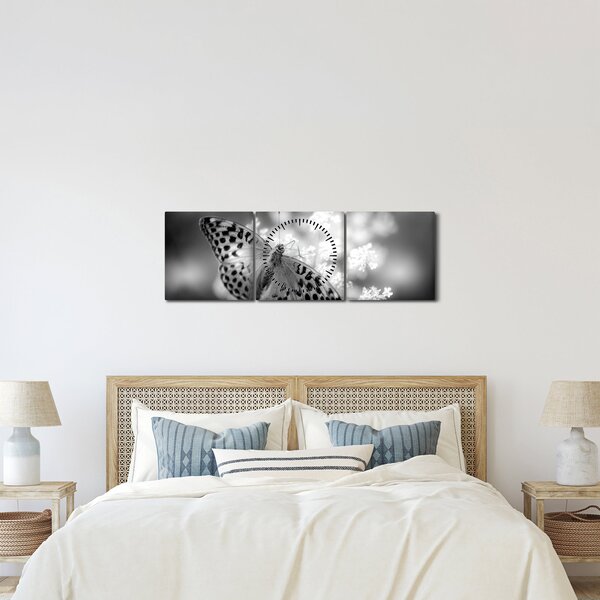 Tablou - Detailu cu fluture care polenizează floare (cu ceas) (90x30 cm)