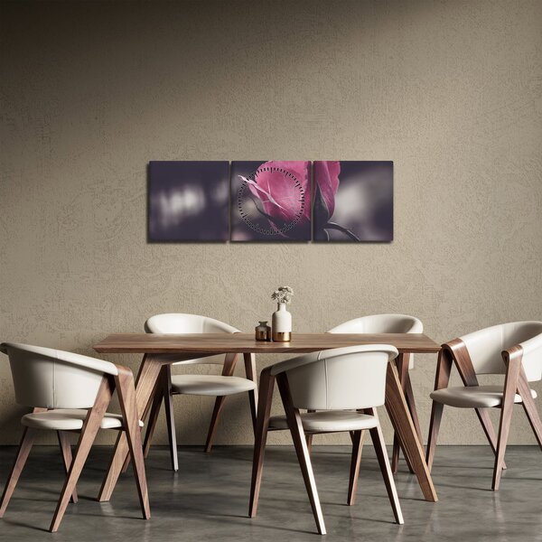 Tablou - Detaliu florii de trandafir (cu ceas) (90x30 cm)