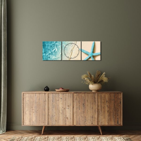 Tablou - Stea de mare pe plajă (cu ceas) (90x30 cm)