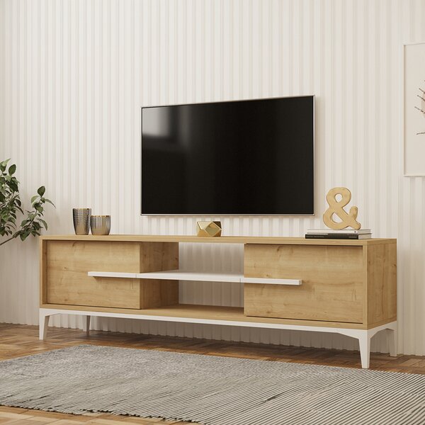 Comoda TV Eslora, culoare natural-alb, 160 x 34.6 x 45 cm