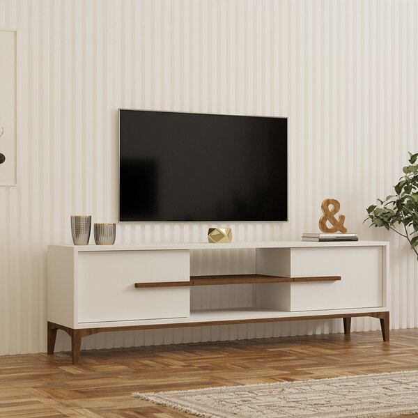 Comoda TV Eslora, culoare alb-nuc, 160 x 34.6 x 45 cm