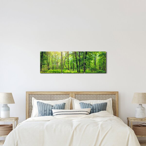 Tablou - Pădurea cu frunze de primăvară (cu ceas) (90x30 cm)