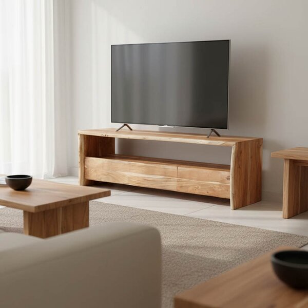 Comoda TV Koryna din lemn masiv de acacia, culoare nuc, 140 x 40 x 45 cm