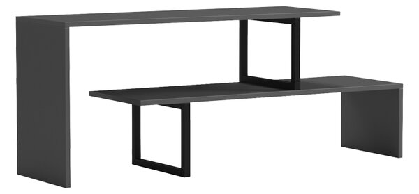 Comoda TV Lilara din melamina, culoare gri, cu picioare metalice negre, 160 x 30 x 45 cm