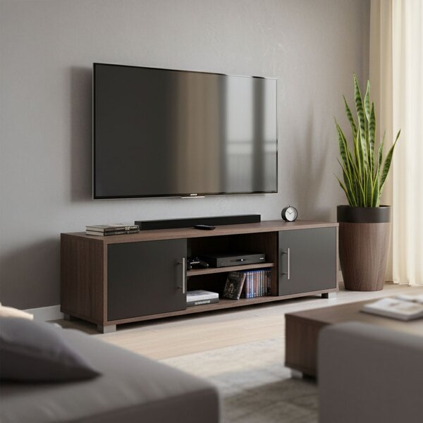 Comoda TV Serynka, nuanta stejar-antracit, 120 x 40 x 40 cm