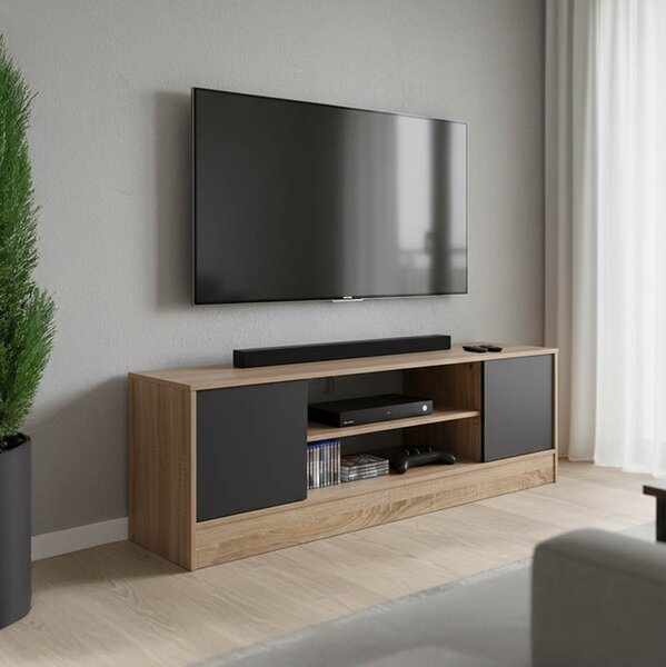 Comoda TV Sasora, nuanta stejar-antracit, 120 x 35 x 41.5 cm