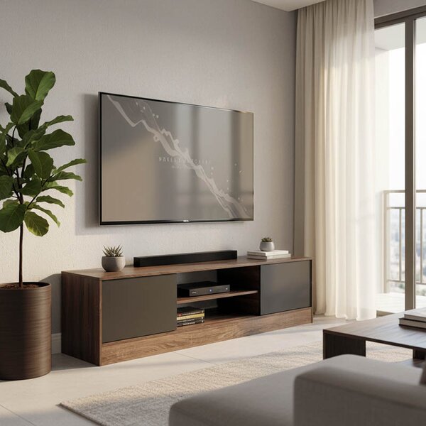 Comoda TV Sasora, nuanta stejar-antracit, 150 x 35 x 41.5 cm