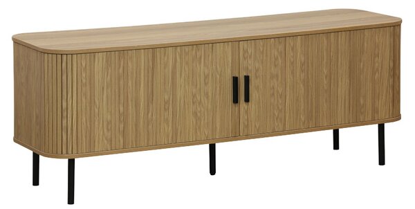 Comoda TV Scandira din MDF, culoare naturala, cu picioare metalice negre, 150 x 45 x 57.5 cm