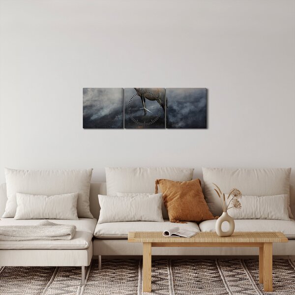 Tablou cu capră de munte în foc (cu ceas) (90x30 cm)