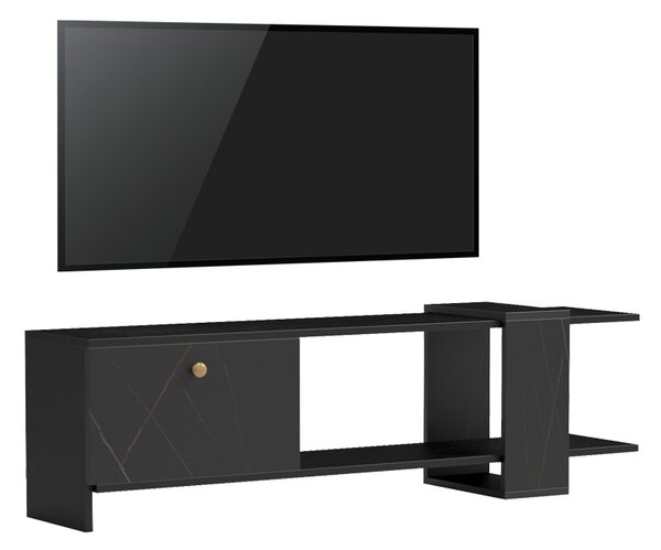 Comoda TV Standira, nuanta negru-marmura neagra, 120 x 25 x 36.8 cm