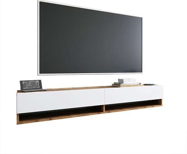 Comoda TV suspendata Handora, culoare alb-stejar, 180 x 31.5 x 29.5 cm