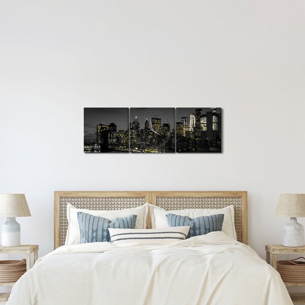 Tablou cu metropolă nocturnă (cu ceas) (90x30 cm)
