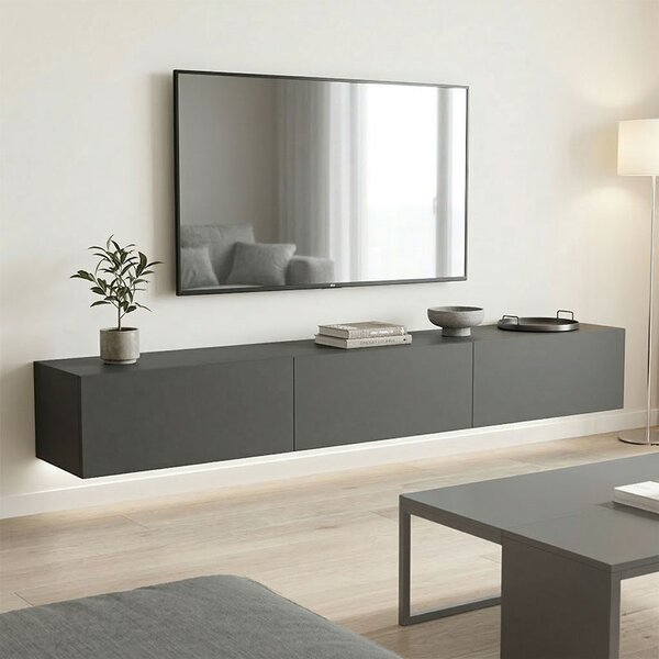 Comoda TV suspendata Rivana cu LED, culoare antracit, 210 x 35 x 30 cm