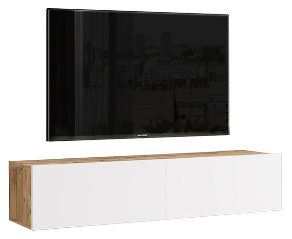 Comoda TV suspendata Serita, culoare alb-sonoma, 140 x 31.6 x 29.6 cm