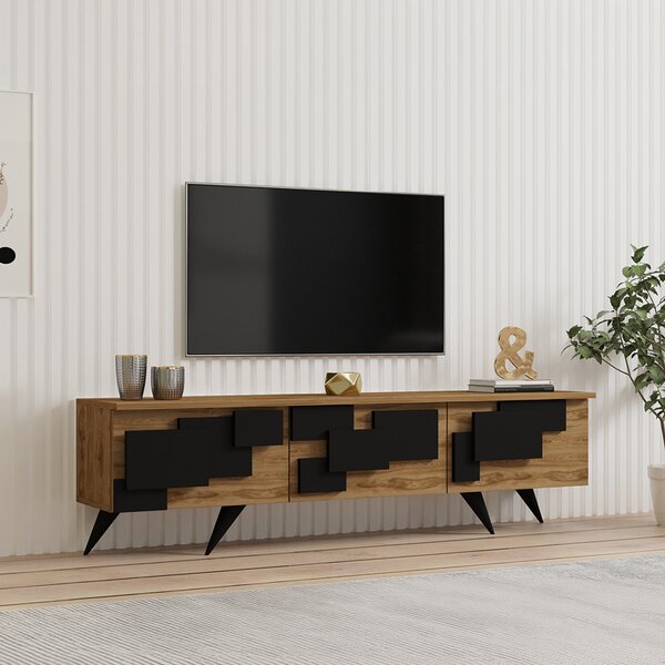 Comoda TV Trida, culoare stejar-negru, 160 x 35 x 45 cm
