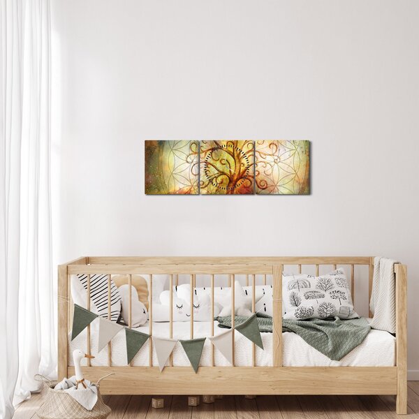 Tablou abstract cu copac (cu ceas) (90x30 cm)