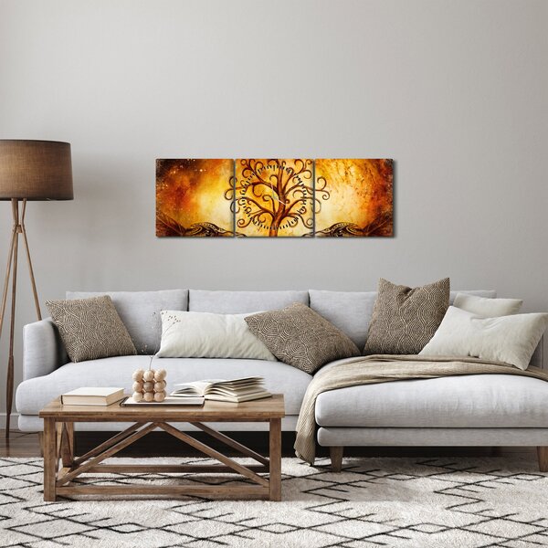 Tablou natural abstract cu copac (cu ceas) (90x30 cm)