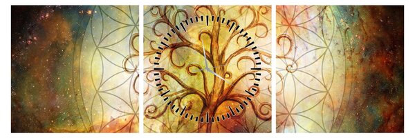 Tablou abstract cu copac (cu ceas) (90x30 cm)