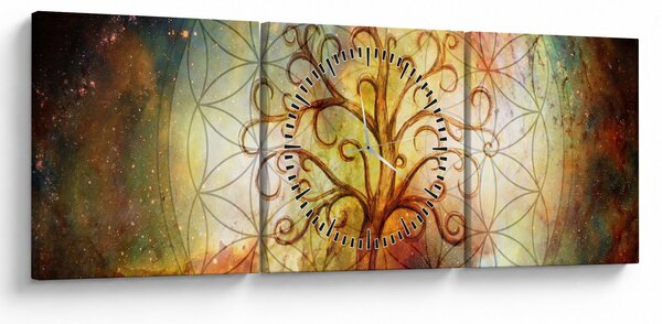 Tablou abstract cu copac (cu ceas) (90x30 cm)