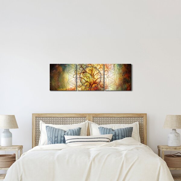 Tablou abstract cu copac (cu ceas) (90x30 cm)