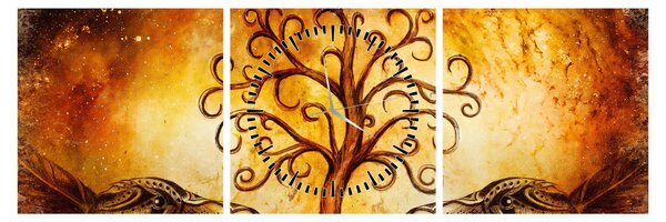 Tablou natural abstract cu copac (cu ceas) (90x30 cm)