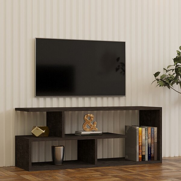 Comoda TV Waldor, din melamina, culoare negru-gri inchis, 100 x 29.5 x 40 cm